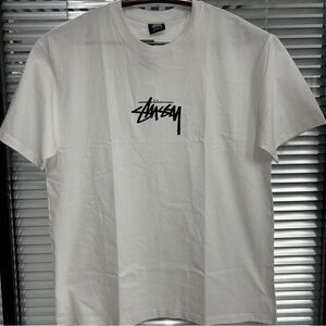 Stussy White Crewneck Tee with Black Logo